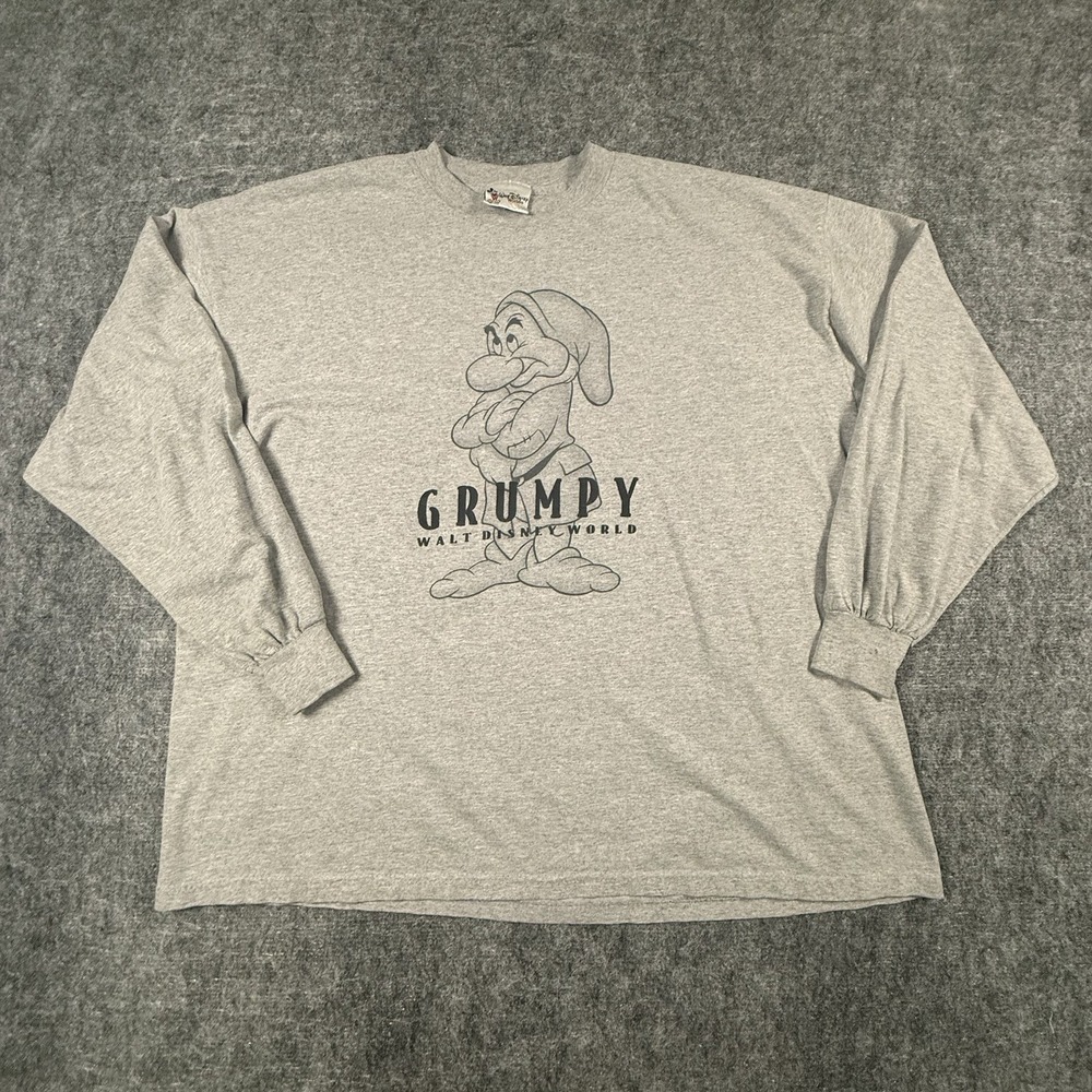 Vintage 90s Walt Disney World Grumpy Shirt Mens L Gray Long Sleeve USA Made